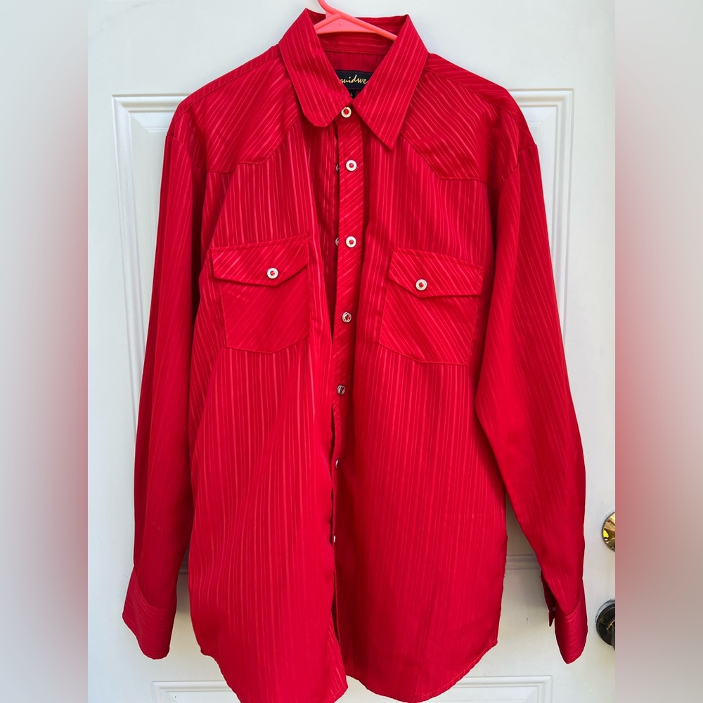 Red Striped Button-Up Shirt